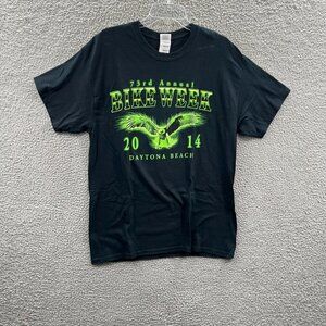 Bike Week Mens‎ Tee Shirt Large Black Neon Green 2014 Daytona Beach Eagle
